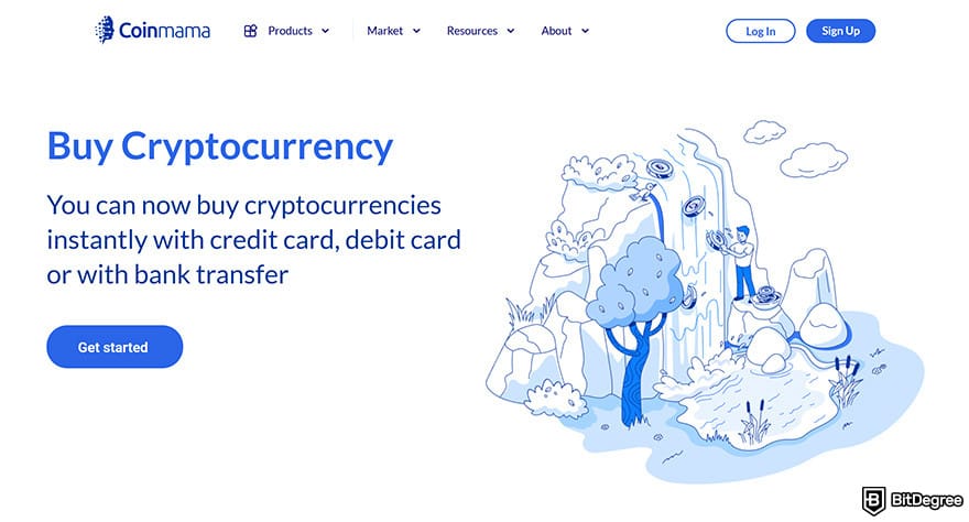 Best cryptocurrency exchange: Coinmama homepage.