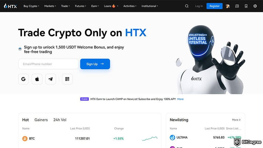 Best cryptocurrency exchange: HTX homepage.