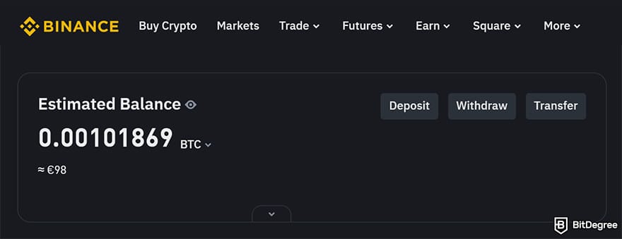 Binance Review: Estimated wallet balance.