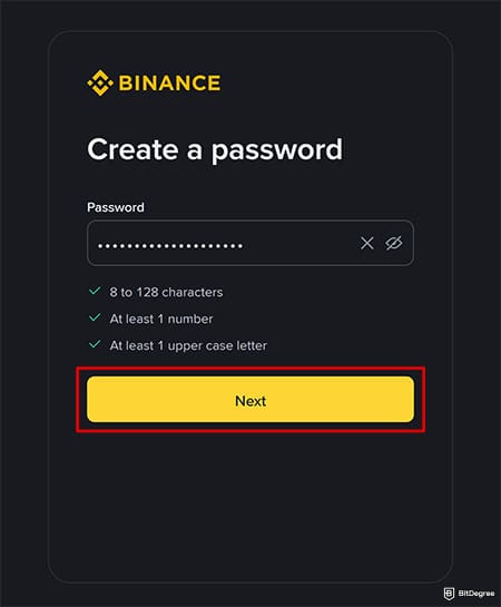 Binance Review: create a password.