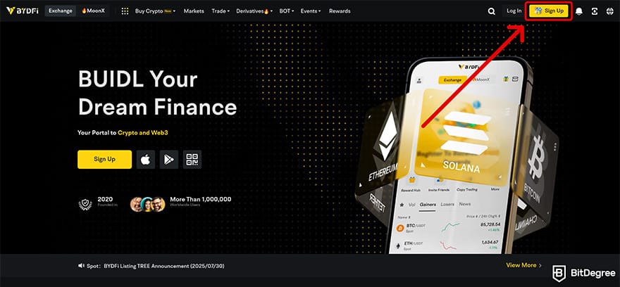 BYDFi review: sign up button.