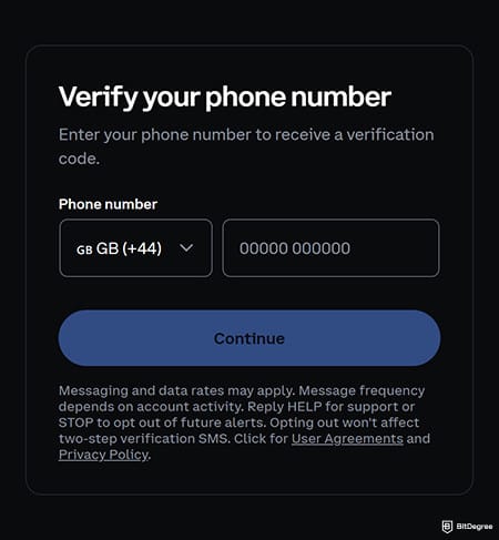 Coinbase review: verify your phone number.