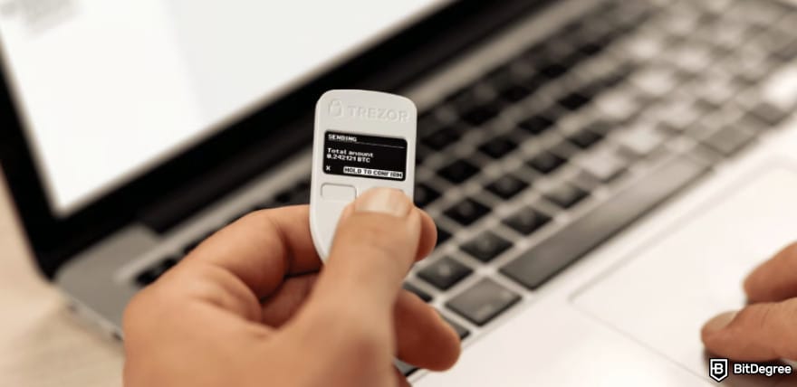 Hardware crypto wallet: Trezor One. Hardware crypto wallet: Trezor One.