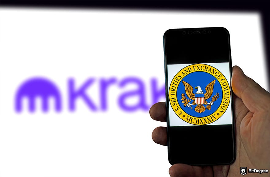 Kraken Review: SEC logo with blurred Kraken background. Kraken Review: SEC logo with blurred Kraken background.