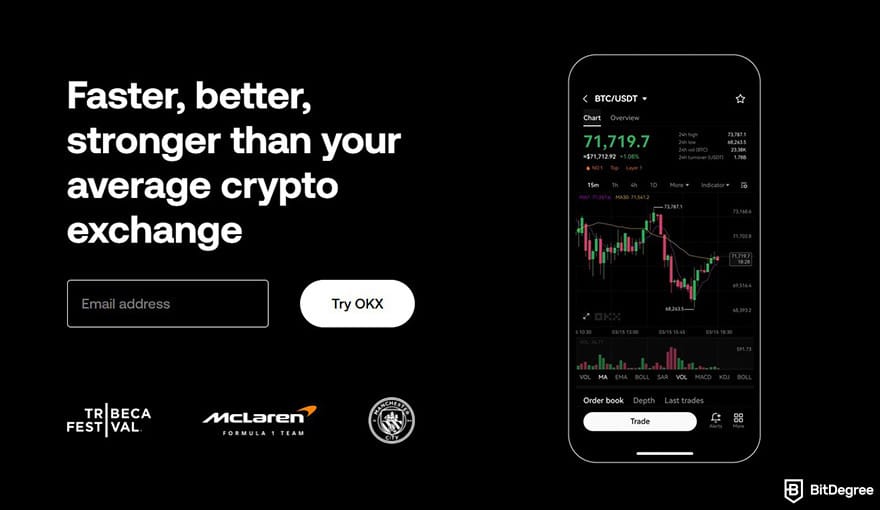 OKX review summary: OKX's homepage.