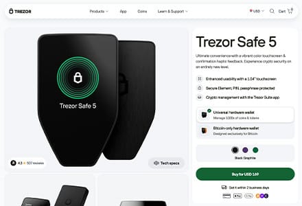 Trezor Safe 5 - EAL6+ Certified Cold Hardware Wallet