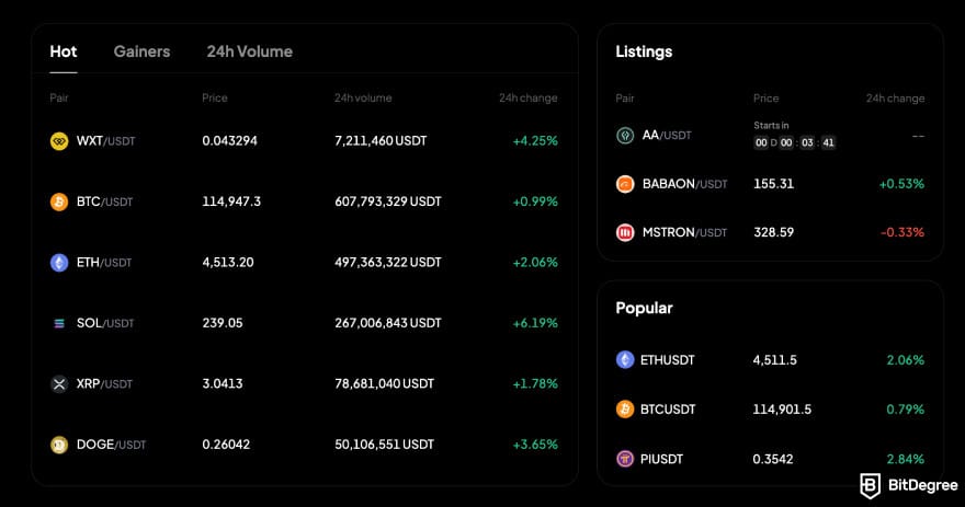 WEEX review: new listings and popular spot trading pairs & futures contracts on WEEX.